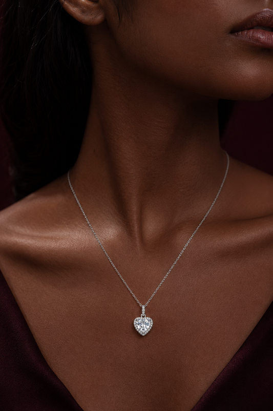 925 Sterling Silver Heart Solitaire Pendant Necklace