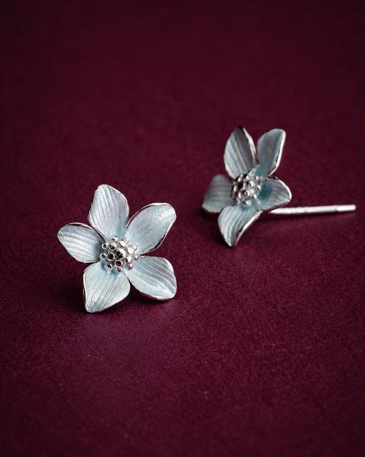 925 Sterling Silver Blue Blossom Stud Earrings