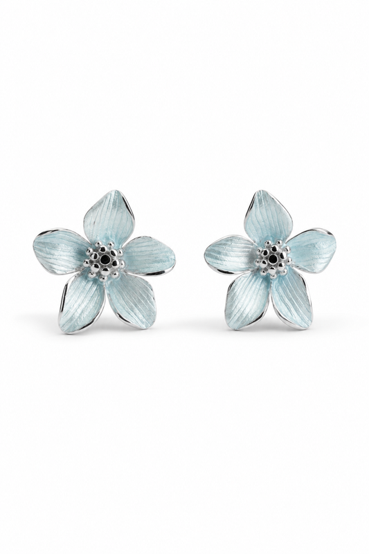 925 Sterling Silver Blue Blossom Stud Earrings