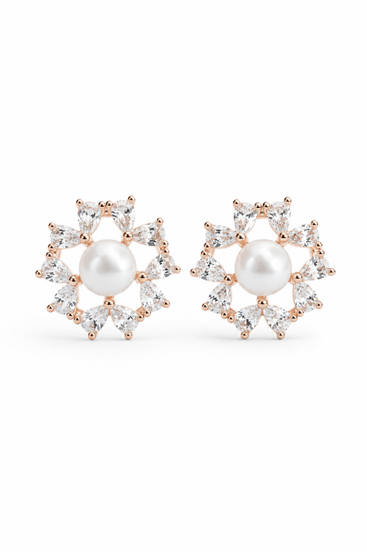 925 Sterling Silver Pearl Bloom Stud Earrings