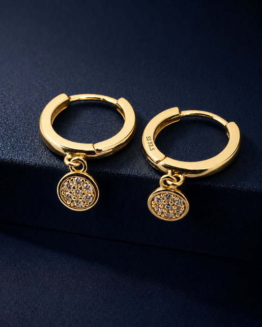 925 Sterling Silver Pave Disc Hoop Earrings