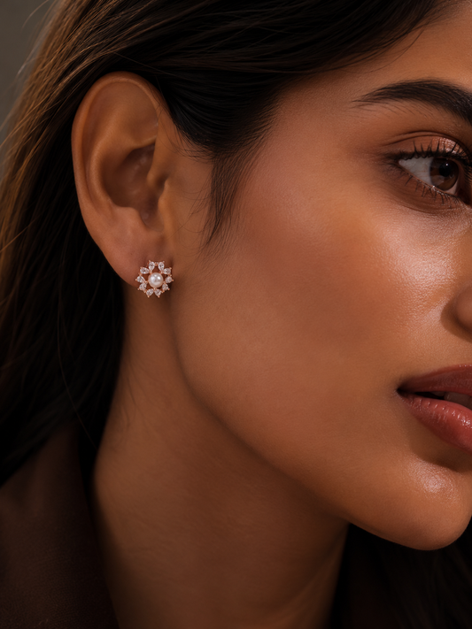 925 Sterling Silver Pearl Bloom Stud Earrings