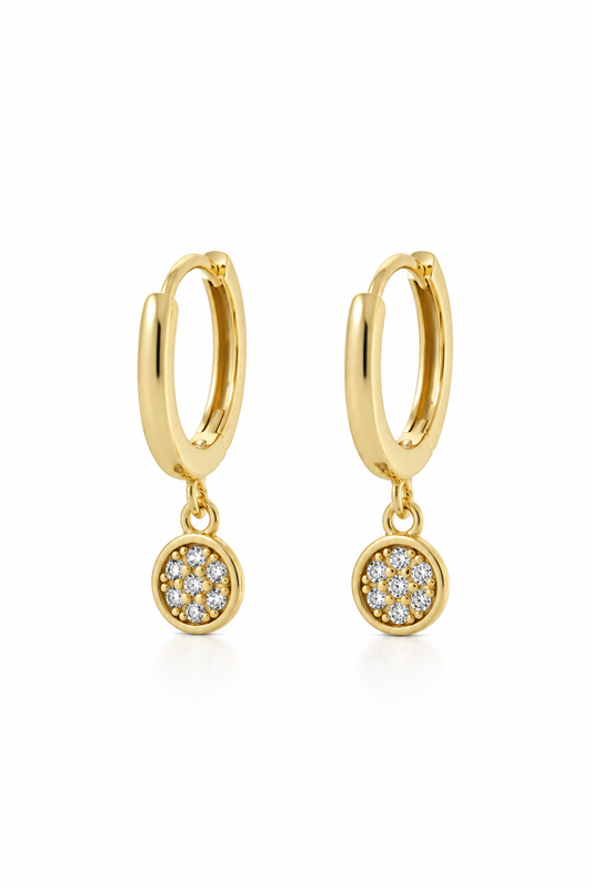 925 Sterling Silver Pave Disc Hoop Earrings
