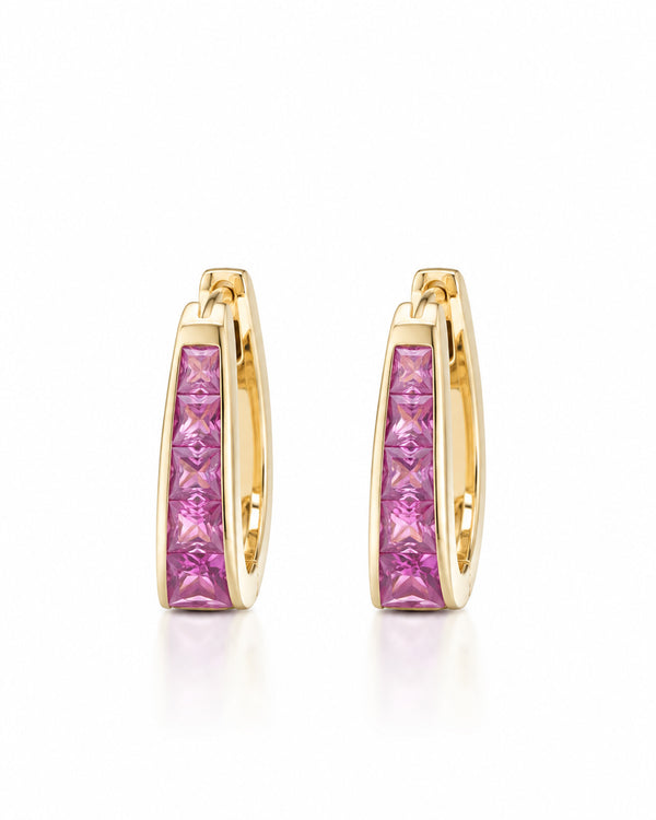925 Sterling Silver Pink Princess Hoop Earrings