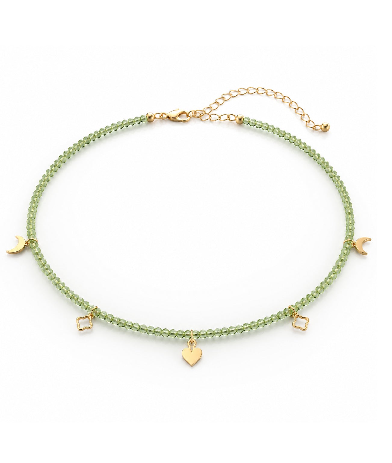 925 Sterling Silver Peridot Beaded Charm Choker Necklace