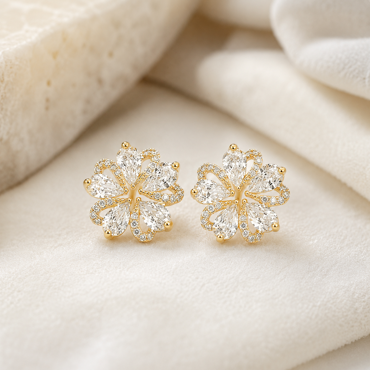 925 Sterling Silver Floral Cluster Stud Earrings
