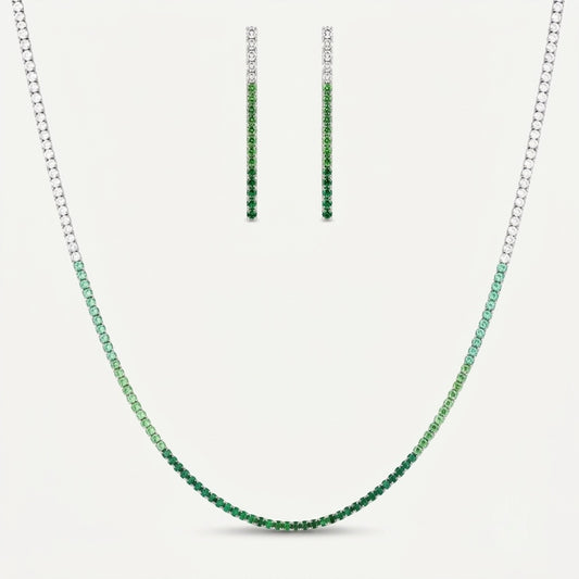 PEHRO 925 Sterling Silver Emerald Tennis Necklace and matching Emerald Drop Earrings