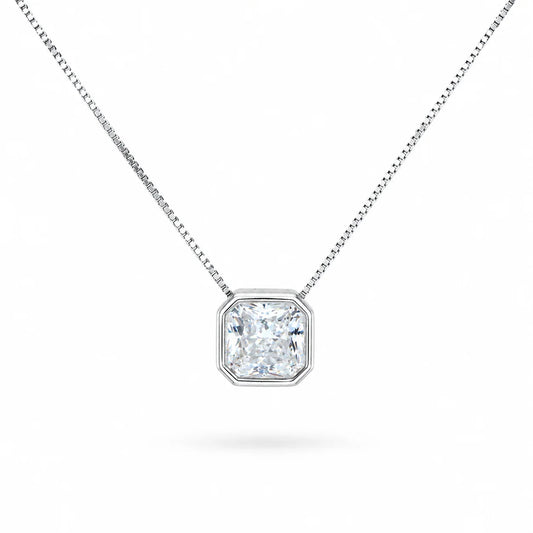 925 Sterling Silver Princess Solitaire Pendant Necklace with Bezel-Set Square Stone by PEHRO