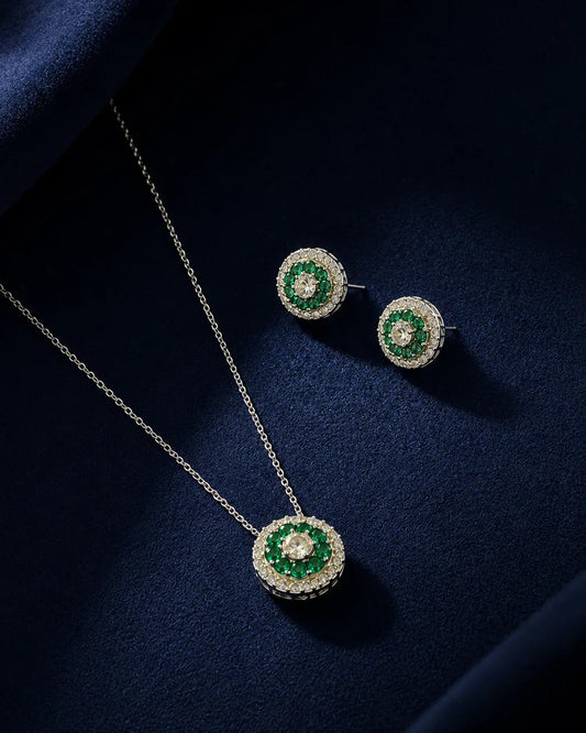 925 Sterling Silver Emerald Necklace Set