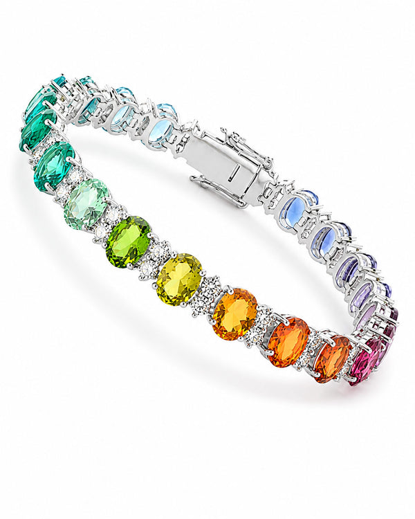 PEHRO 925 Sterling Silver Rainbow Gemstone Tennis Bracelet