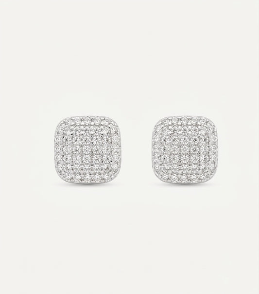 PEHRO 925 Sterling Silver Cushion Pavé Stud Earrings
