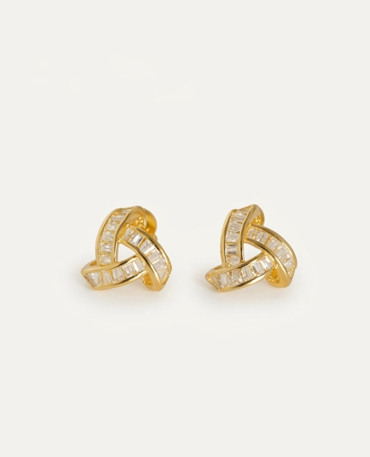 PEHRO 925 Sterling Silver Baguette Crossover Stud Earrings Gold