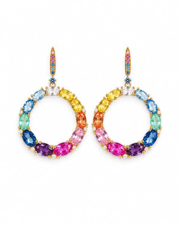 Pehro 925 Sterling Silver Multicolor Circle Drop Earrings