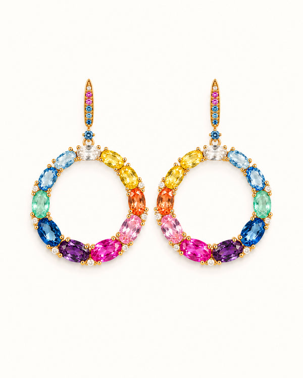 Pehro 925 Sterling Silver Multicolor Circle Drop Earrings