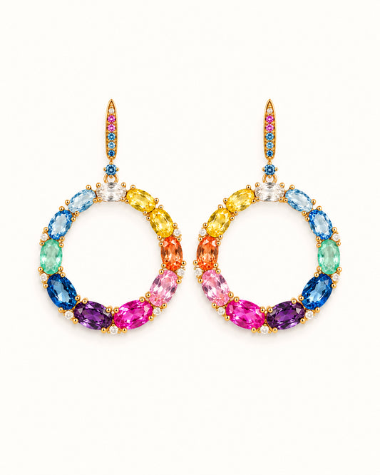Pehro 925 Sterling Silver Multicolor Circle Drop Earrings