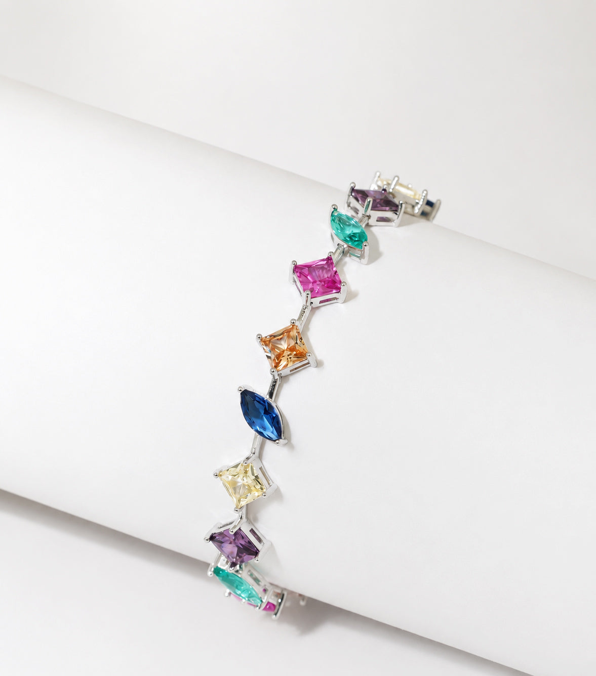 925 Sterling Silver Multicolor Station Bracelet