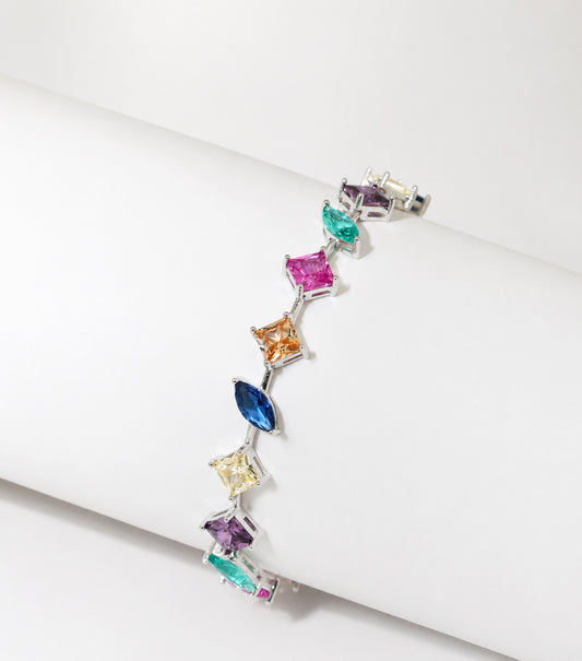 925 Sterling Silver Multicolor Station Bracelet