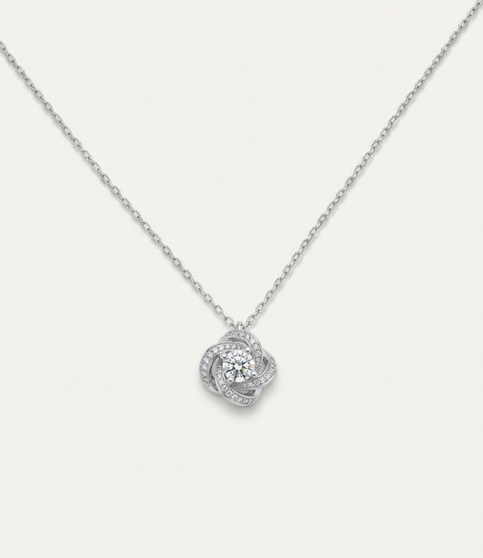 925 Sterling Silver Floral Swirl Pendant Necklace with brilliant stone accents