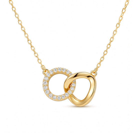 925 Sterling Silver Interlocking Circle Pendant Necklace with gold-plated finish