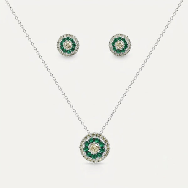 925 sterling silver emerald-inspired necklace and matching earrings with green gemstones