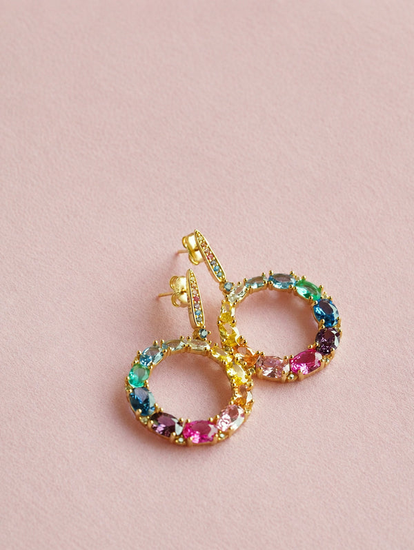 Pehro 925 Sterling Silver Multicolor Circle Drop Earrings