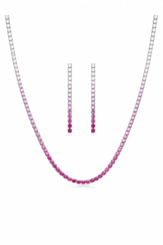 925 Sterling Silver Rose Gradient Tennis Necklace Set