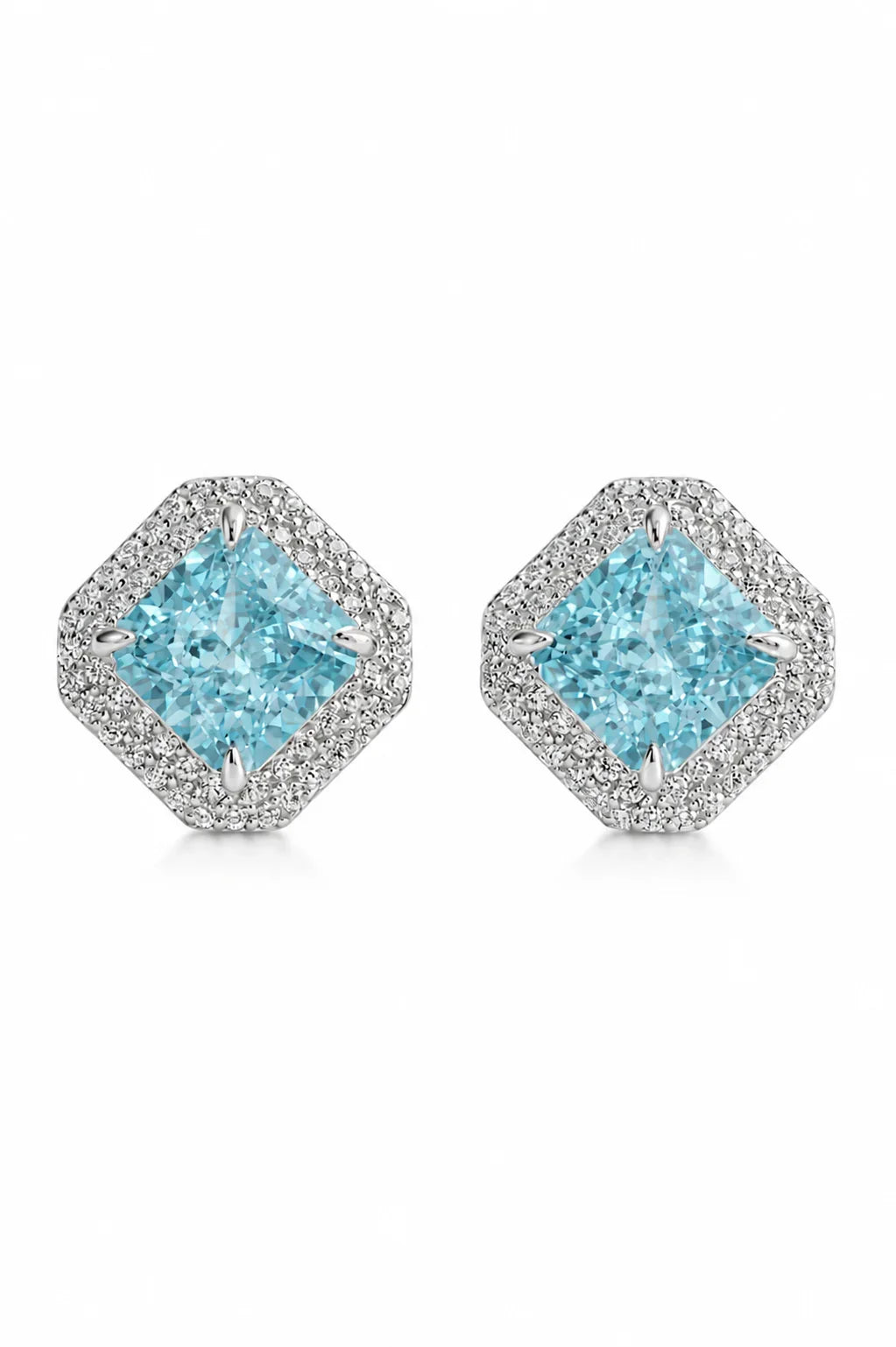 925 Sterling Silver Princess Cut Halo Stud Earrings