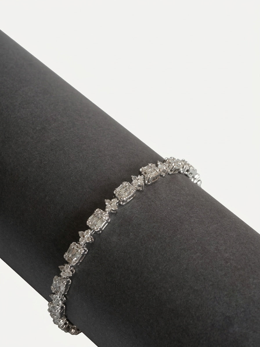 925 Sterling Silver Emerald Cut Tennis Bracelet