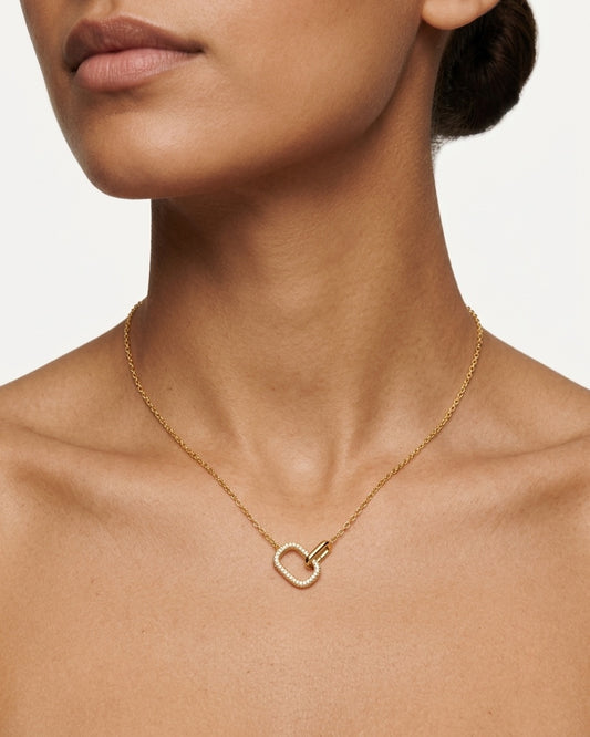 925 Sterling Silver 18K Gold Plated Interlocking Link Pendant Necklace