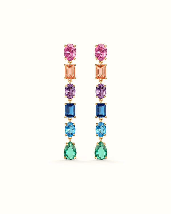 PEHRO 925 Sterling Silver Gold Vermeil Rainbow Drop Earrings