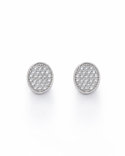 PEHRO 925 Sterling Silver Oval Pave Stud Earrings