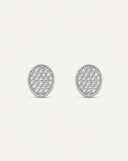PEHRO 925 Sterling Silver Oval Pave Stud Earrings