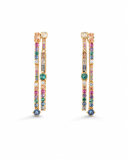 PEHRO 925 Sterling Silver Rainbow Double Drop Earrings