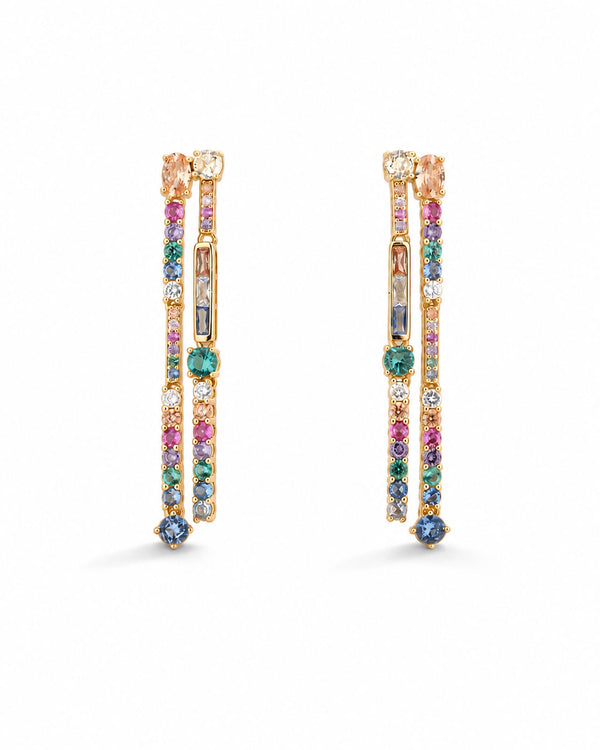 PEHRO 925 Sterling Silver Rainbow Double Drop Earrings