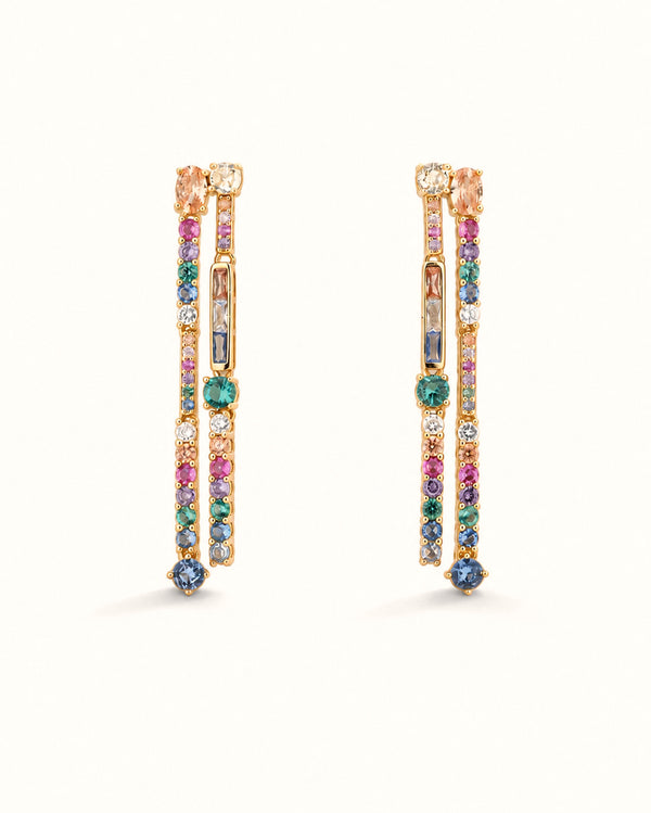 PEHRO 925 Sterling Silver Rainbow Double Drop Earrings
