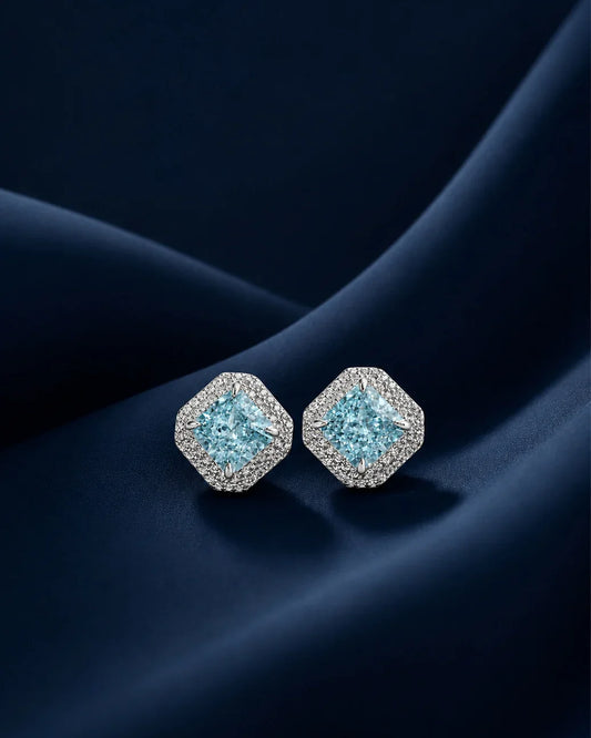 925 Sterling Silver Aquamarine Halo Stud Earrings