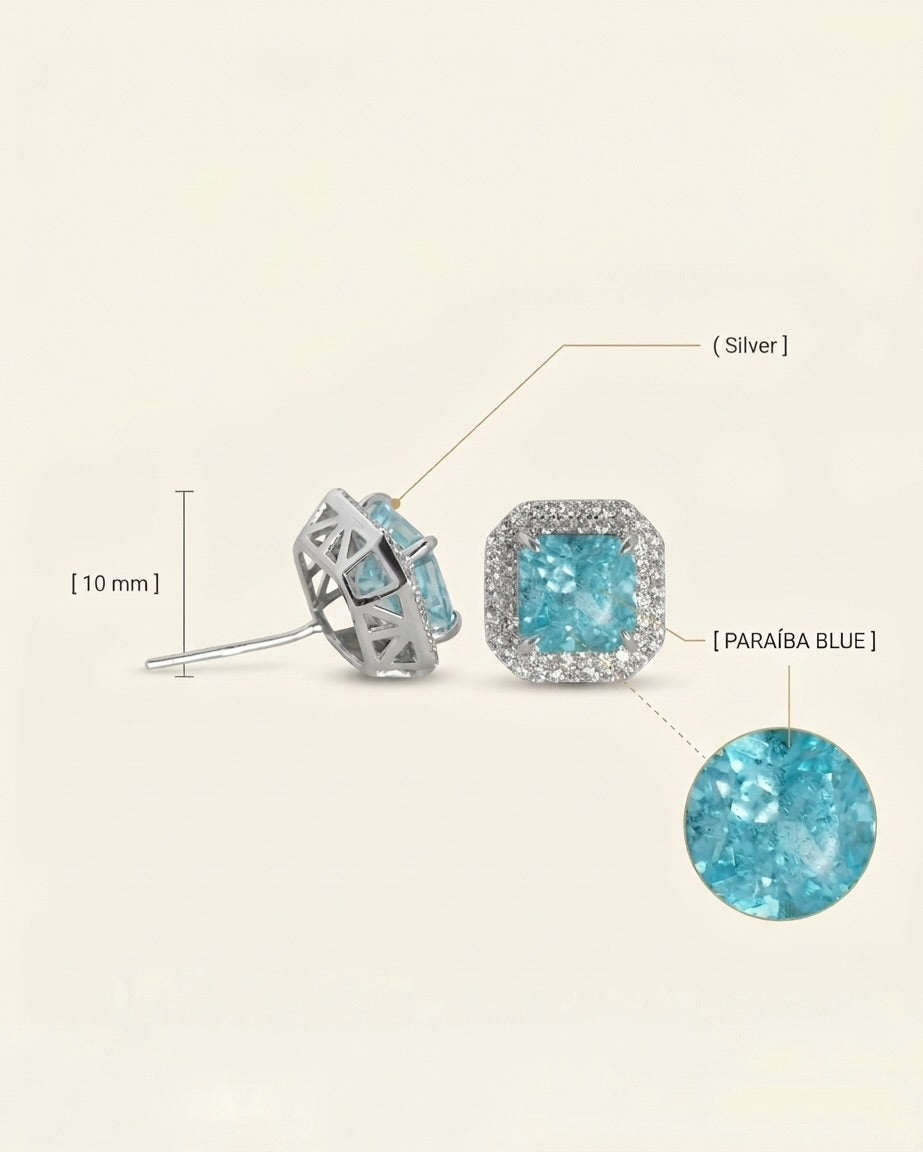 925 Sterling Silver Aquamarine Halo Stud Earrings