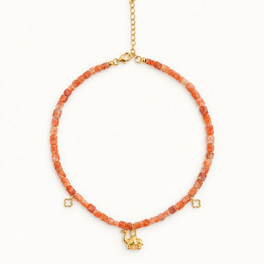 PEHRO 925 sterling silver sunstone beaded choker with gold camel charm