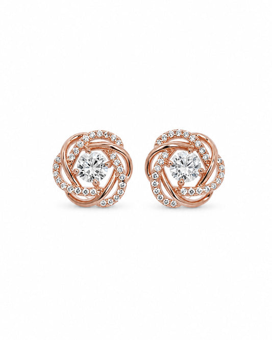PEHRO 925 Sterling Silver Rose Gold Plated Knot Stud Earrings