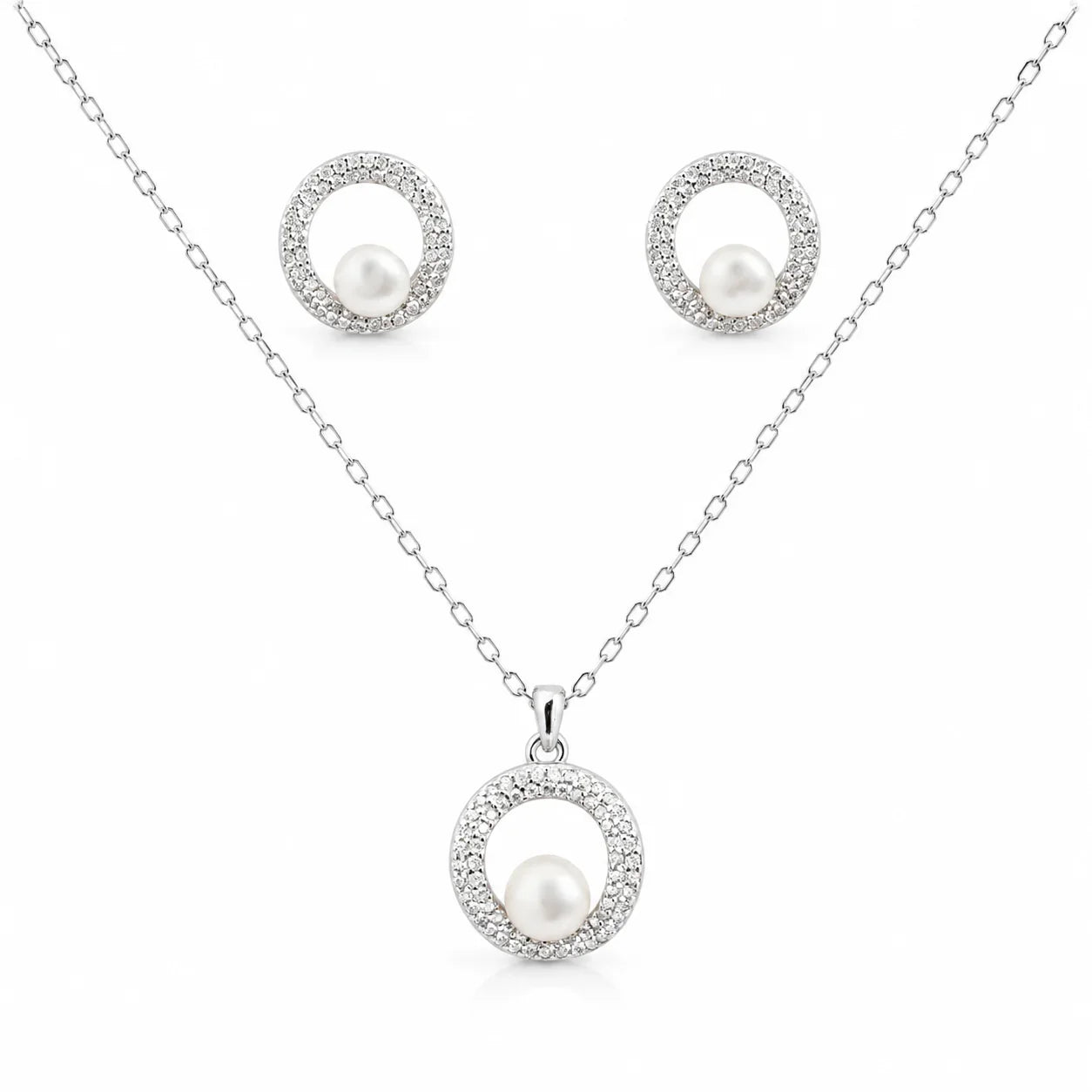 925 Sterling Silver Luna Pearl Necklace Set