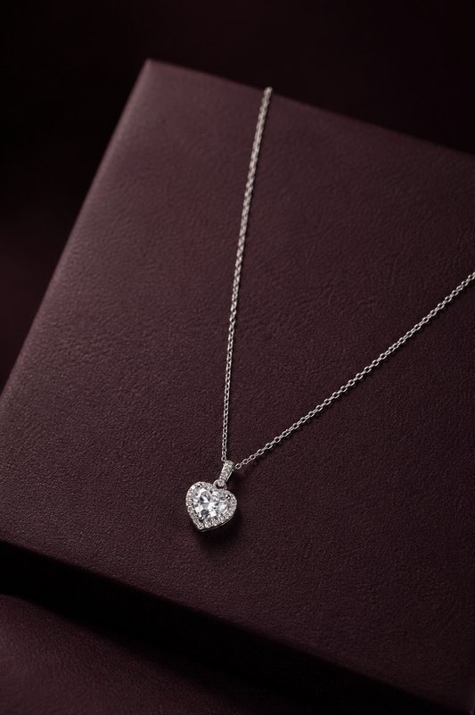 925 Sterling Silver Heart Solitaire Pendant Necklace