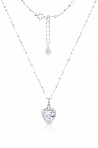 925 Sterling Silver Heart Solitaire Pendant Necklace