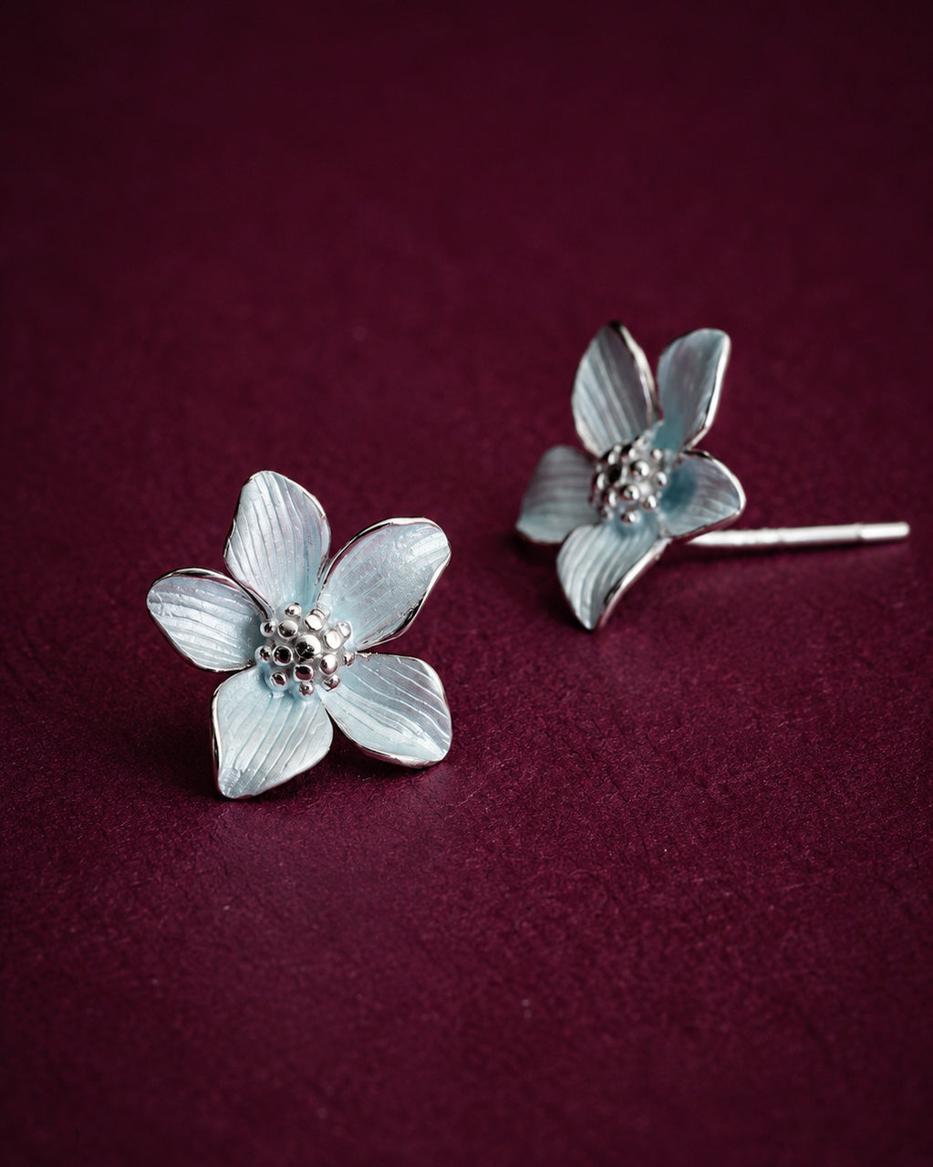 925 Sterling Silver Blue Blossom Stud Earrings