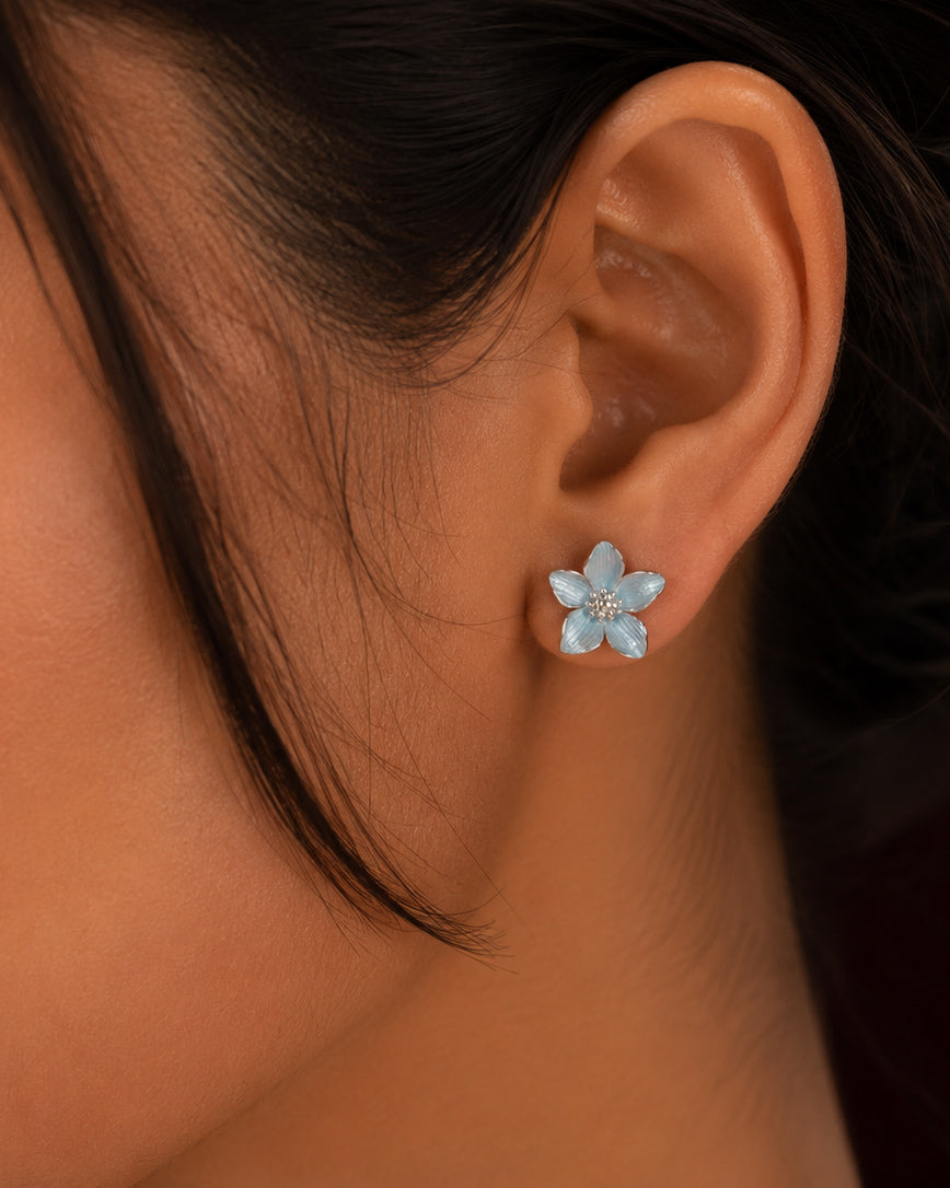 925 Sterling Silver Blue Blossom Stud Earrings