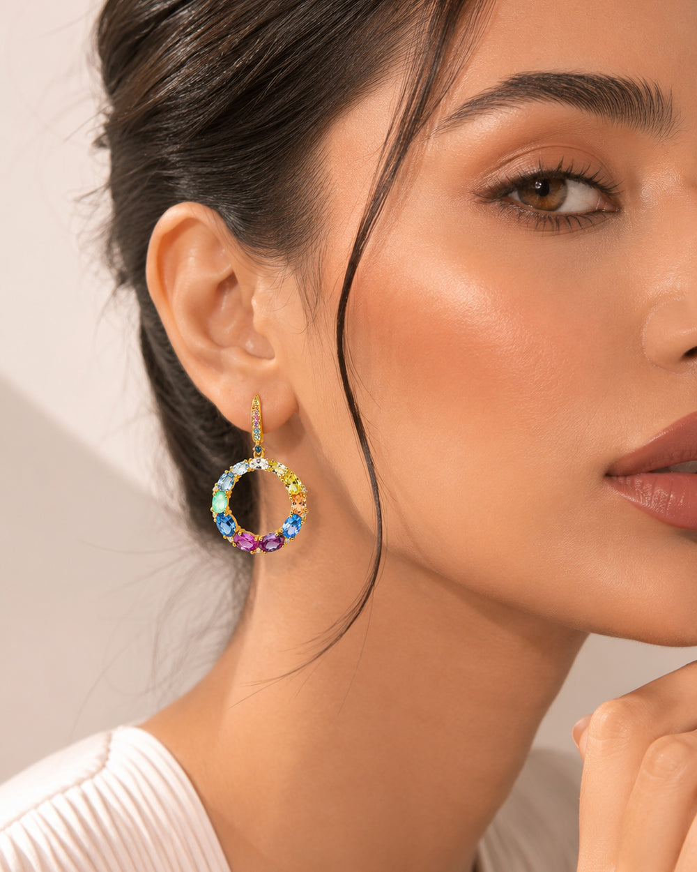 925 Sterling Silver Multicolor Circle Drop Earrings