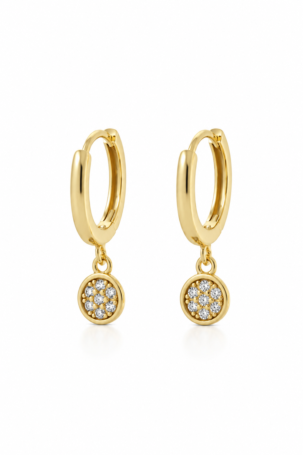 925 Sterling Silver Pave Disc Hoop Earrings