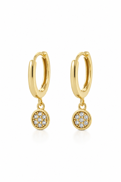 925 Sterling Silver Pave Disc Hoop Earrings