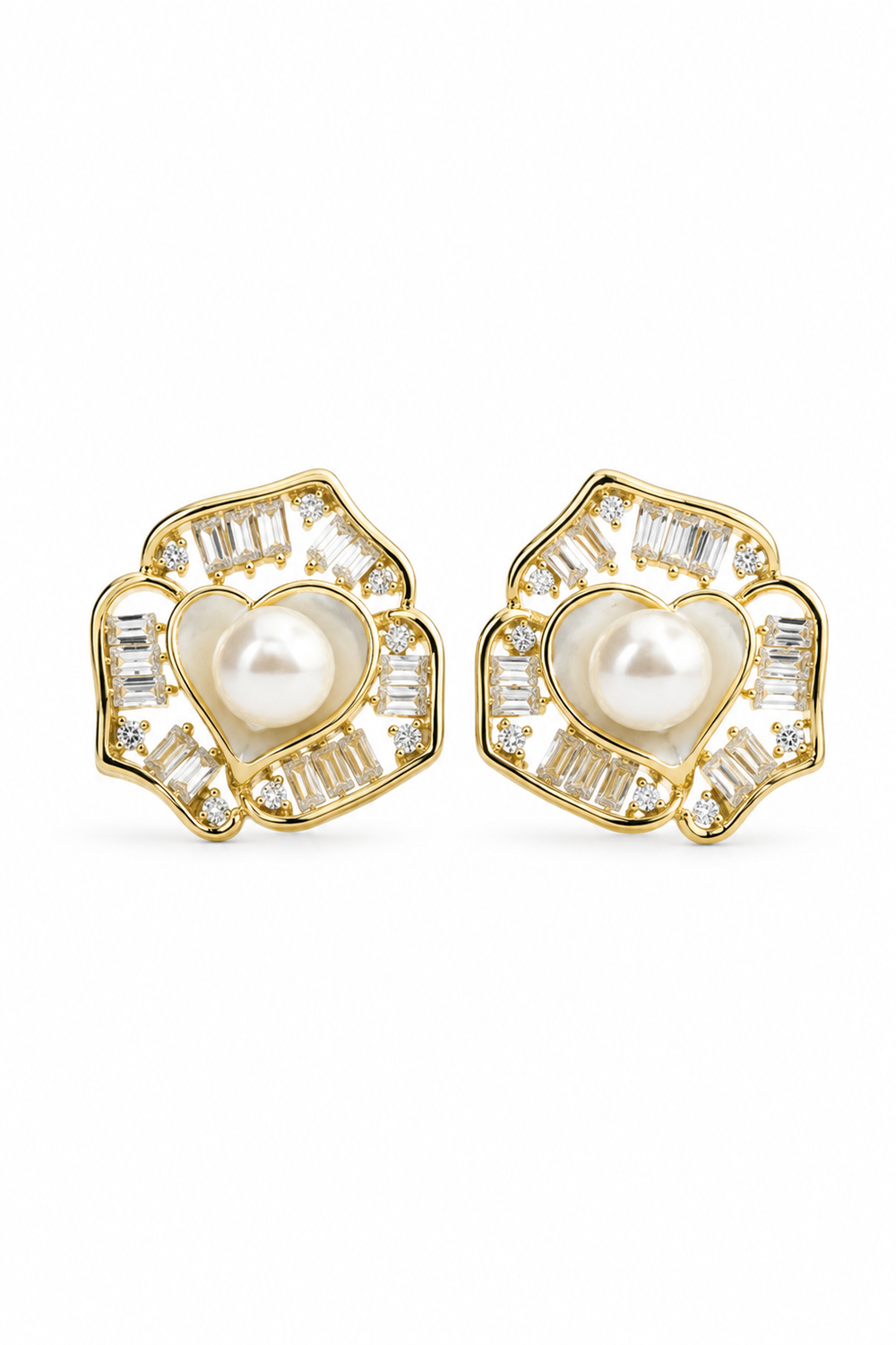 925 Sterling Silver Pearl Heart Stud Earrings