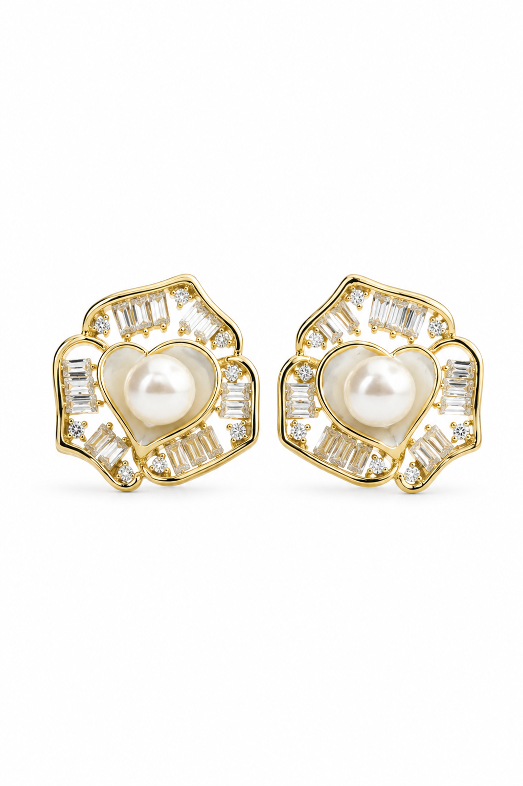 925 Sterling Silver Pearl Heart Stud Earrings