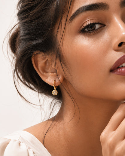 925 Sterling Silver Pave Disc Hoop Earrings